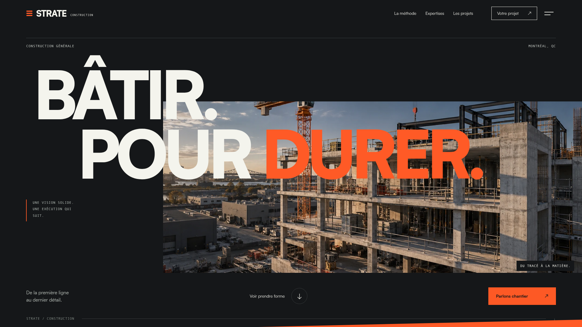 Site de Strate Construction présentant un chantier montréalais